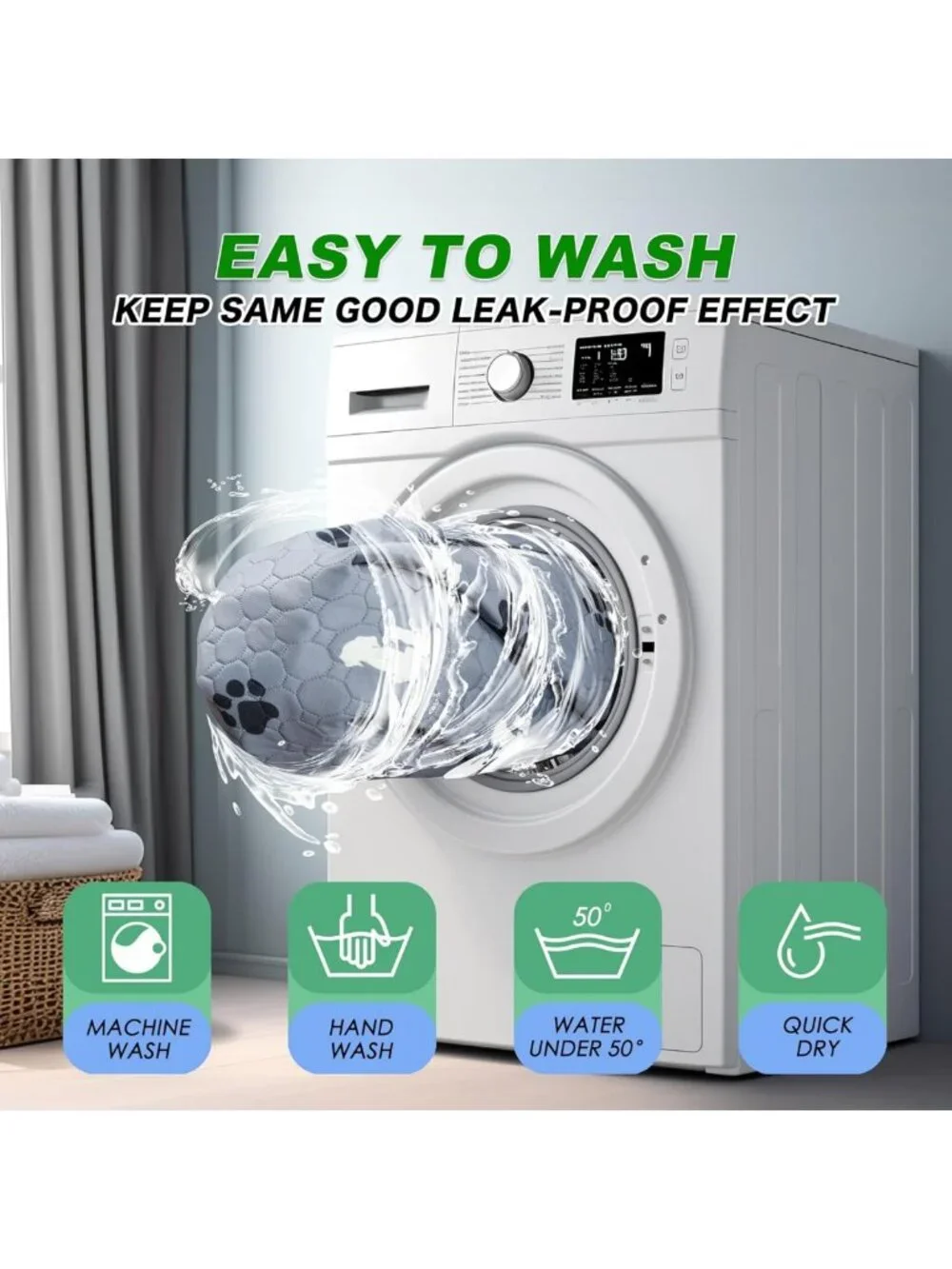 Washable Dog Pee Pads 18x24 in - Super Absorbent, Waterproof, Non-Slip, 4 Pack